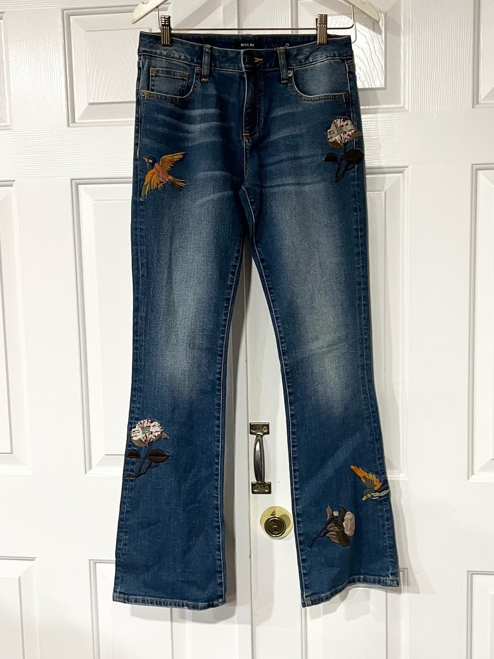 Miss Me |  Embroidered Flowers Bird Wide Leg Flare Jeans